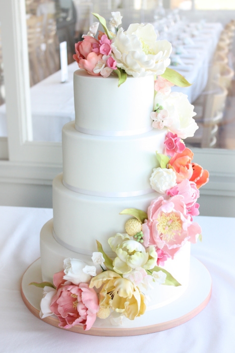 FourTiered White Fondant Wedding Cake Designed by Cake Ink 
